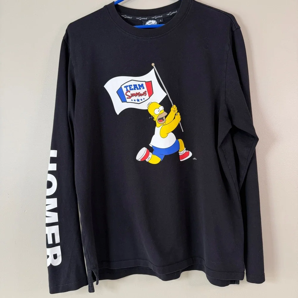 The Simpsons Homer Team Simpsons Black Long Sleeve Graphic T-Shirt Large 2018